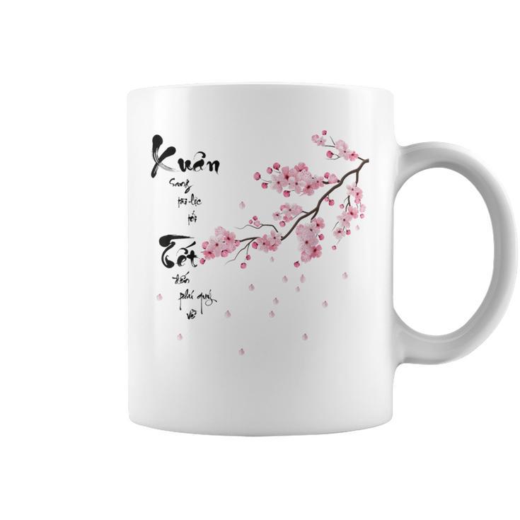 Peach Blossom Vietnamese Lunar New Year Cat 2023 Tet Women Coffee Mug