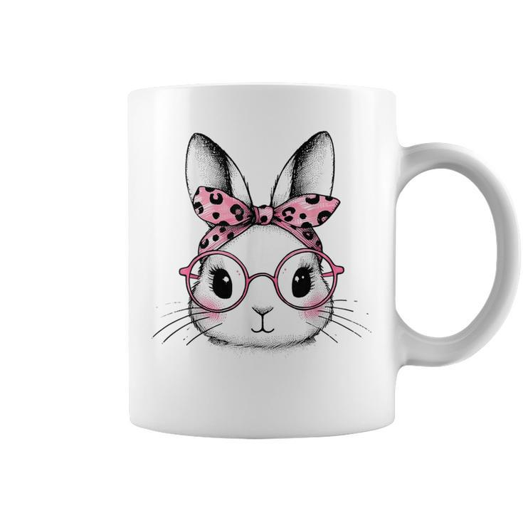 Pink Bunny Leopard Bandana Glasses Easter Day Girls Coffee Mug