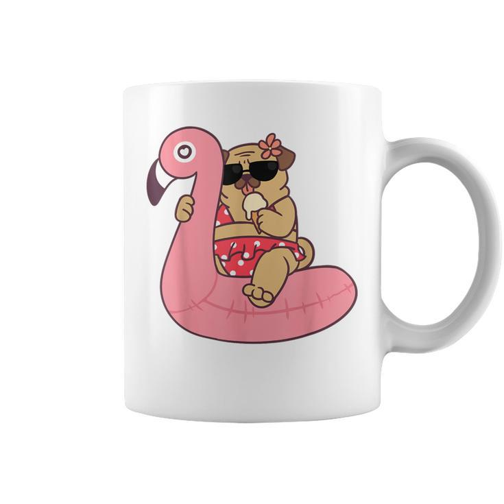 Pug Dog Bikini Pink Flamingo Float Ice CreamCoffee Mug
