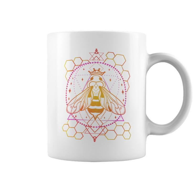 Queen Bumble Bee Geometric Rainbow Silhouette Honeycomb Coffee Mug