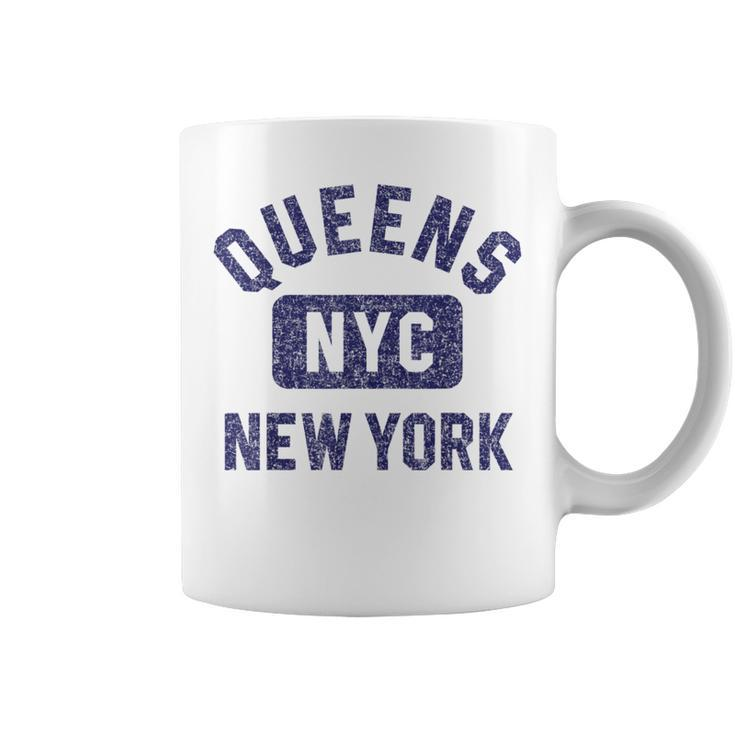 Queens Nyc Gym Style Distressed Navy Blue Print Coffee Mug