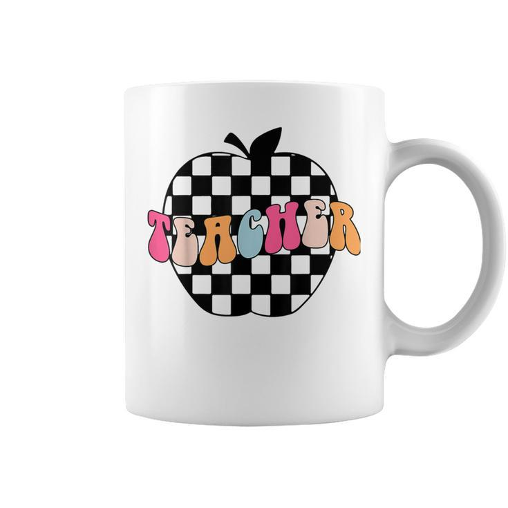 Retro Black And White Checkered Apple Teacher Coffee Mug