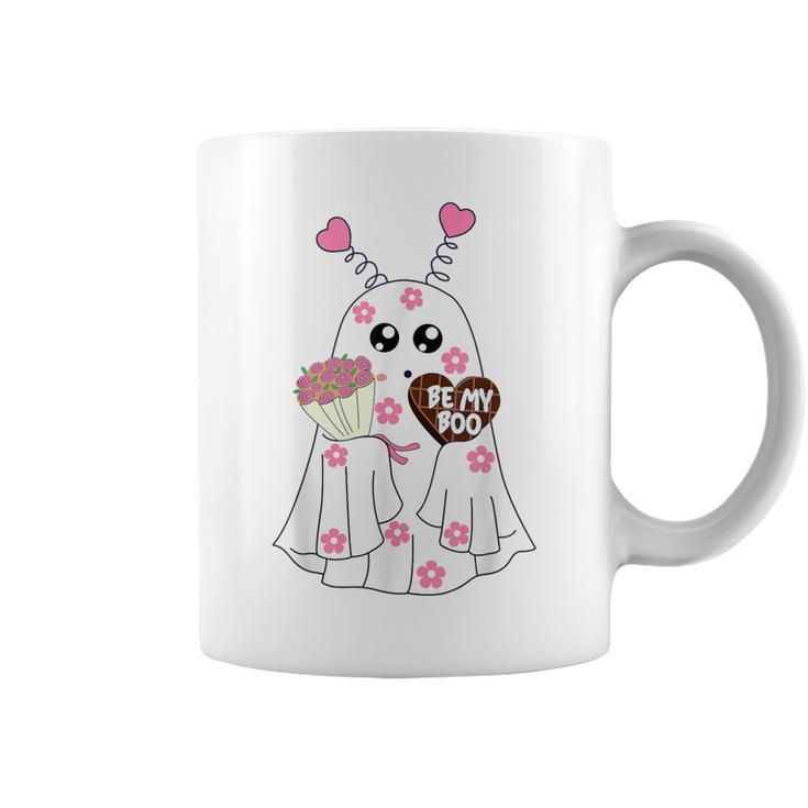 Retro Be My Boo Cute Ghost With Balloon Valentines Day Coffee Mug