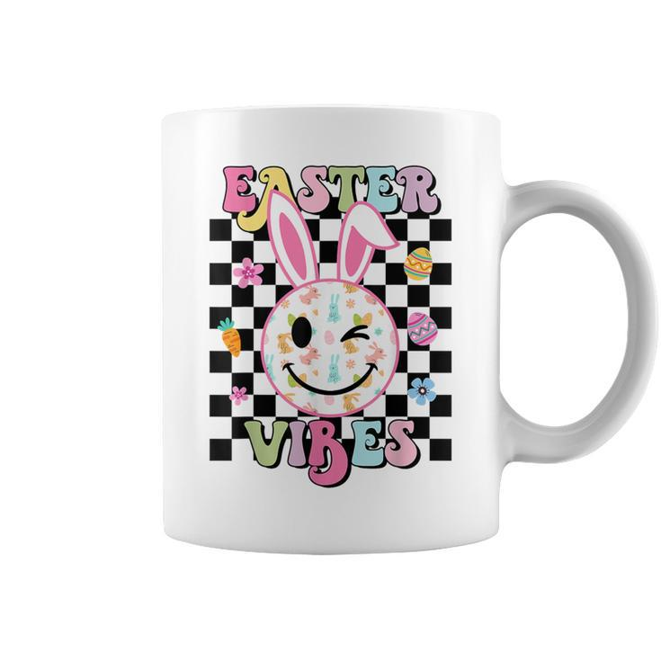 Retro Groovy Easter Vibes Bunny Rabbit Smile Face Coffee Mug