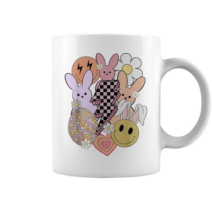 Retro Groovy Easter Vibes Smile Face Rabbit Bunny Girl Coffee Mug