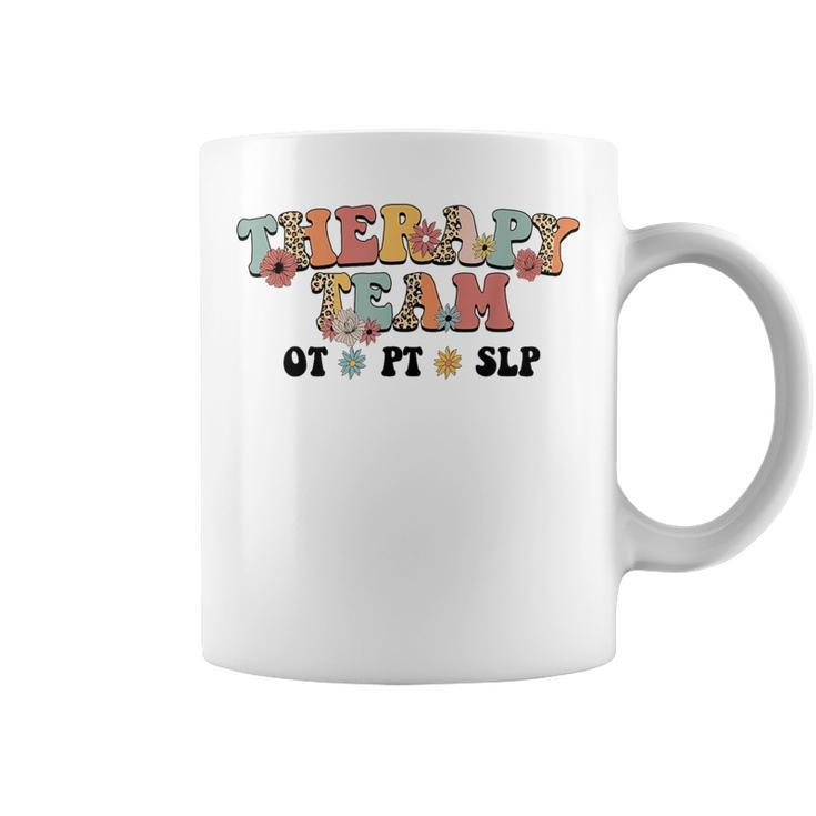 Retro Groovy Therapy Team Leopard Slp Ot Pt Rehab Therapist Coffee Mug