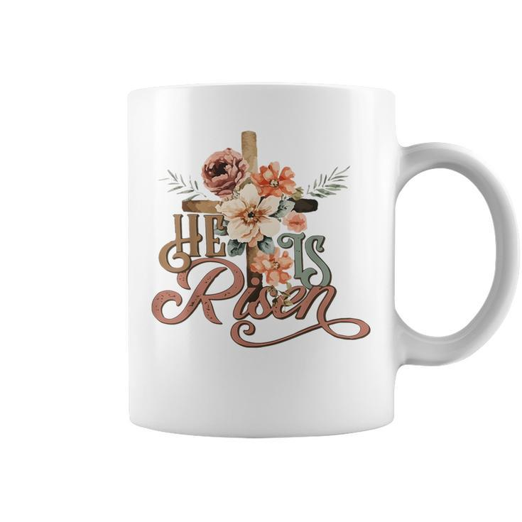Retro Groovy He Is Risen Floral Jesus Easter Day Christians Coffee Mug