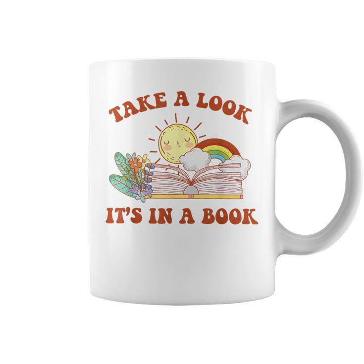 Retro Take A Look It's In A Book Rainbow Book Lover Teacher Coffee Mug