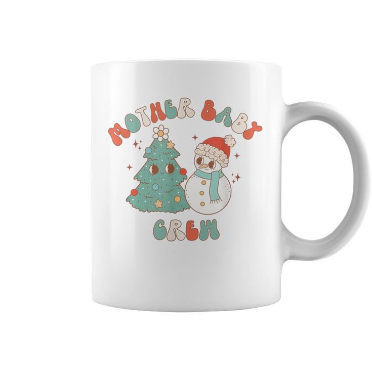 Retro Mother Baby Nurse Christmas Tree Snowman Postpartum Coffee Mug