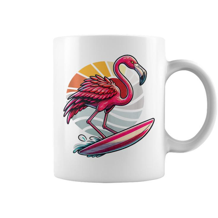 Retro Surfboard Surfboarders Vintage Surfing Flamingo Coffee Mug