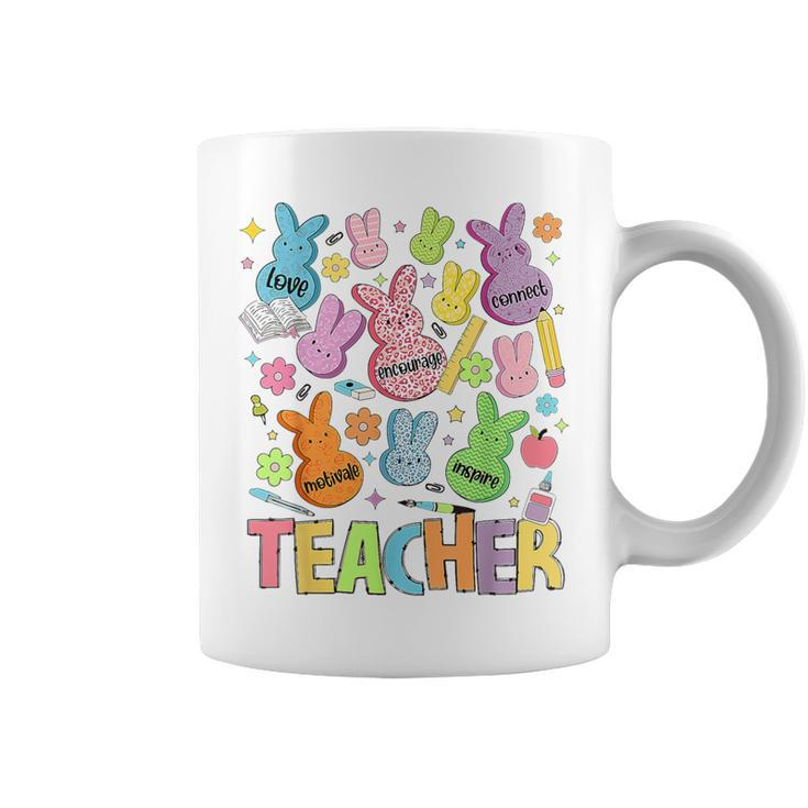 Retro Teacher Of Sweet Bunny Apparel Cute Teacher Easter Day Coffee Mug