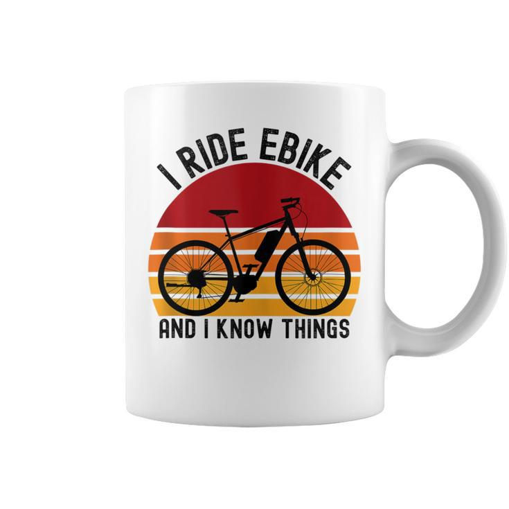 I Ride Ebike And I Know Things Bicycle Retro Sunset Coffee Mug