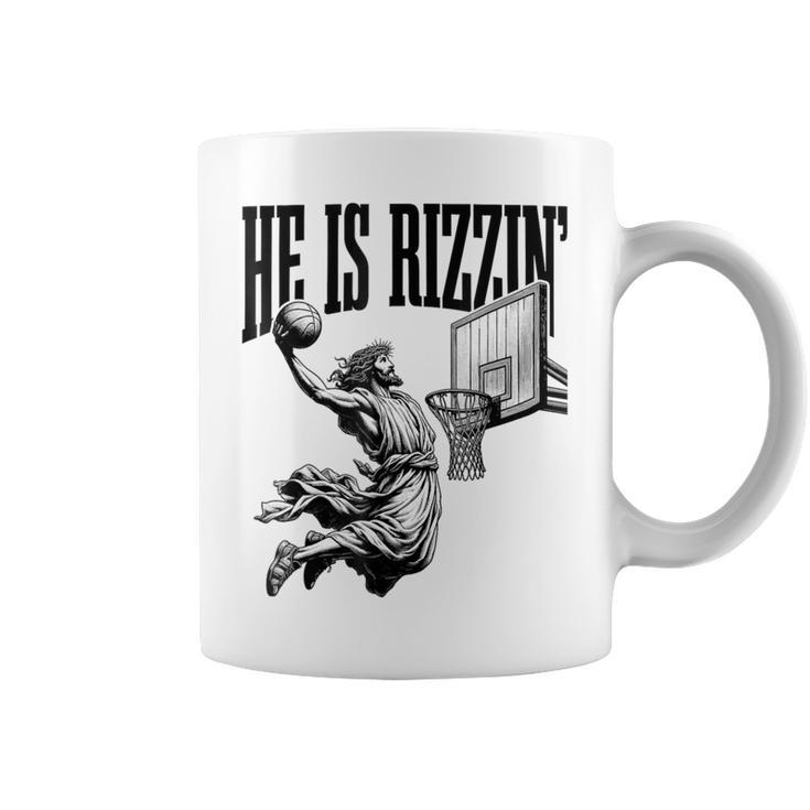 He Is Rizzin Basketball Jesus Retro Easter Christian Coffee Mug