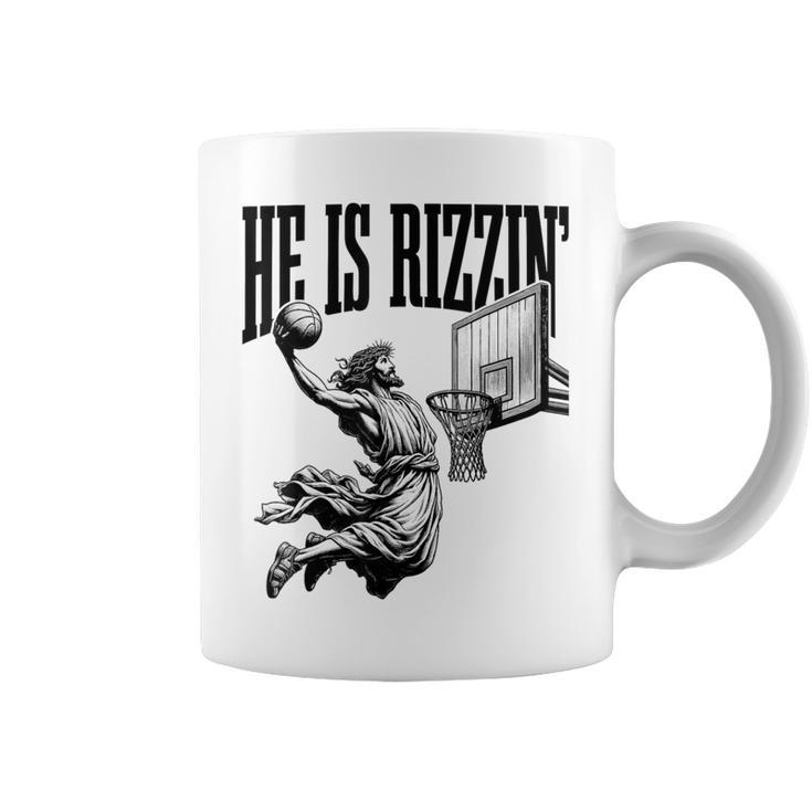 He Is Rizzin Basketball Retro Christian Religious Coffee Mug