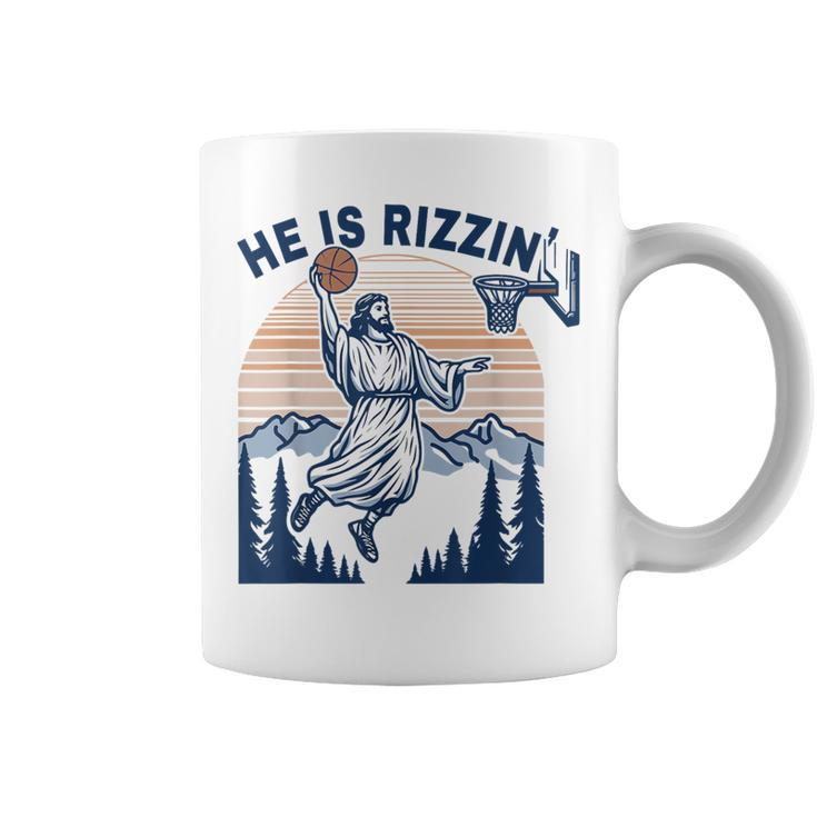 He Is Rizzin Jesus Playing Basketball Meme Christian Coffee Mug