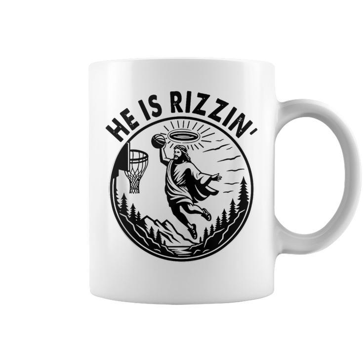 He Is Rizzin Risen Basketball Retro Vintage Christian Coffee Mug