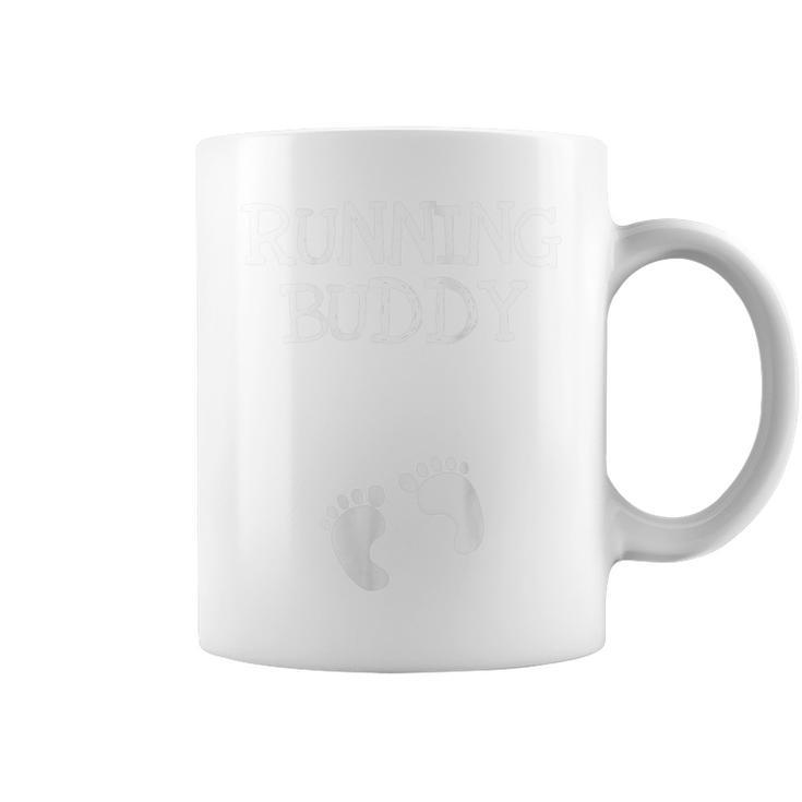 Running Buddy Cute Pregnancy Announcement White Text Coffee Mug