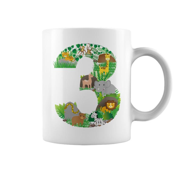 Safari Jungle Zoo Animals Third Birthday Number 3 Coffee Mug