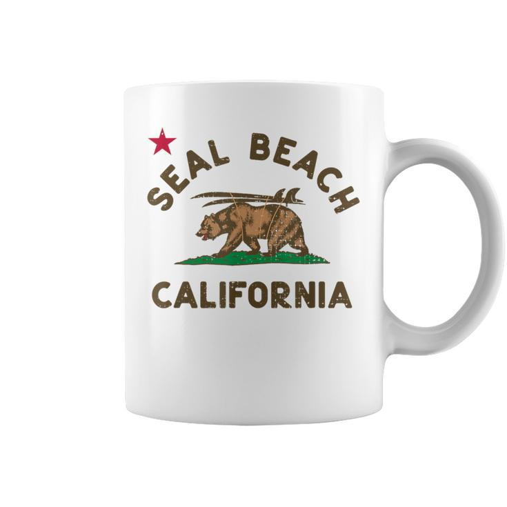 Seal Beach California Beach Flag Bear Surf Ca Vintage Coffee Mug