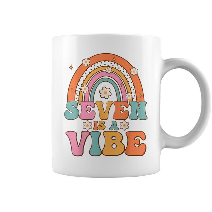 Seven Is A Vibe 7Th Birthday Rainbow Groovy Boys Girls Coffee Mug