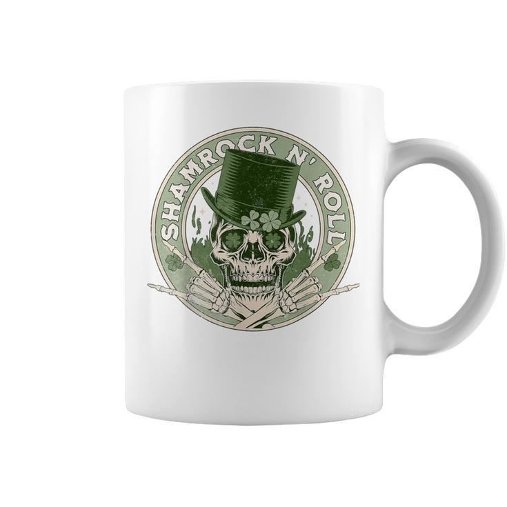 Shamrock And Roll Rock And Roll Saint Patrick's Day Skull Coffee Mug
