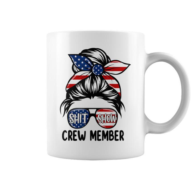 Shit Show Crew Member Amerian Flag Headband Messy Bun Coffee Mug