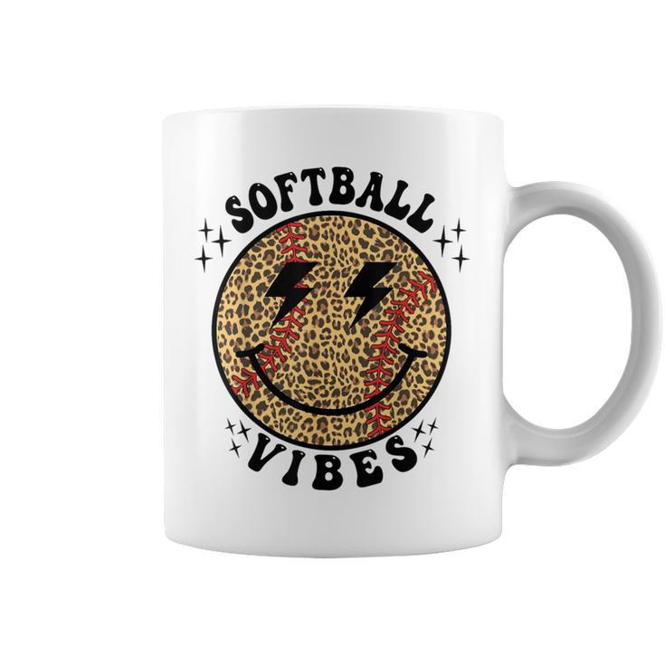 Smile Face Softball Vibes Game Day Softball Life Mom Retro Coffee Mug