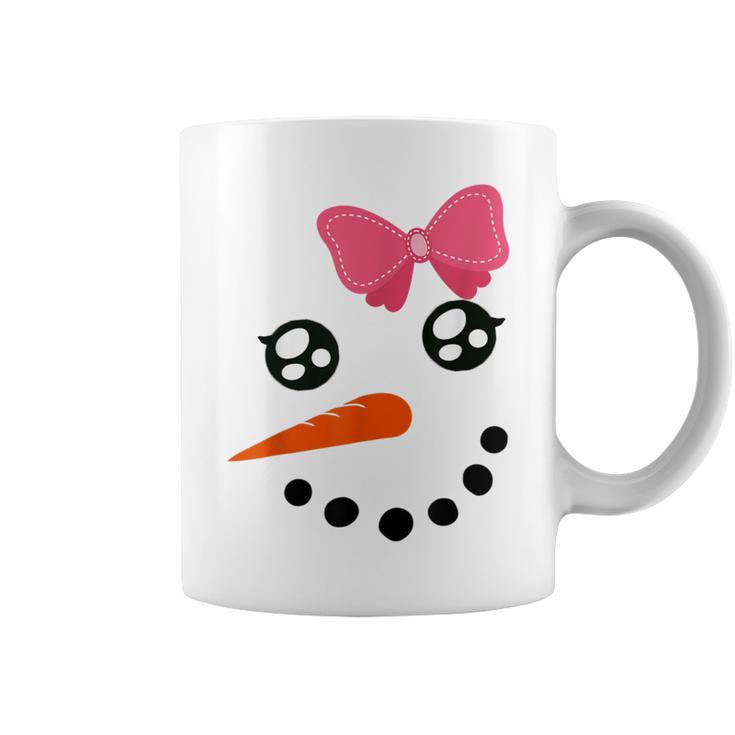 Snow Girl Snowman Face Carrot Nose Pink Bow Coffee Mug