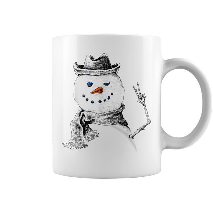 Snowman Peace Sign Christmas Snow Frosty Winter Xmas Coffee Mug