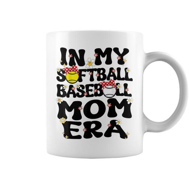 In My Softball Baseball Mom Era Retro Groovy Mom Of Both Coffee Mug