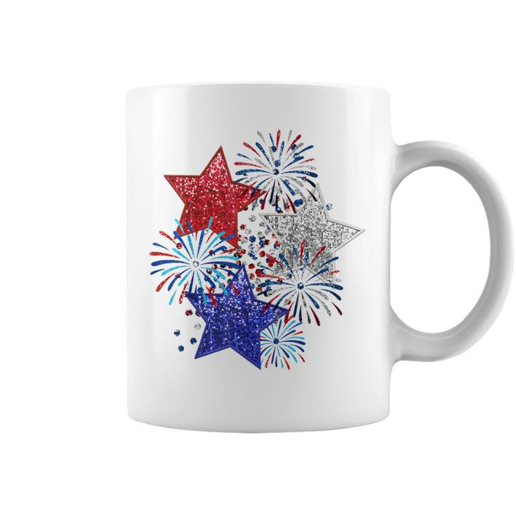 Sparkly 4Th Of July Fireworks Stars Cute 4Th Of July Coffee Mug