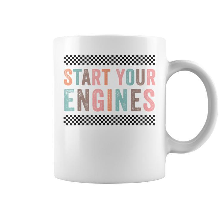 Start Your Engines Vintage Retro Checkered Flag Racing Car Coffee Mug