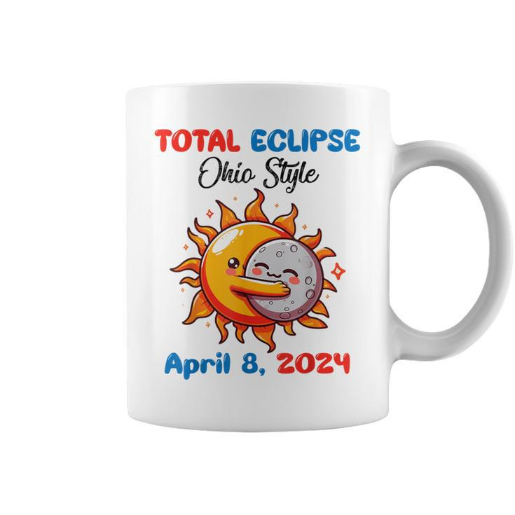 Sun Moon Hug Together Total Eclipse Ohio Style April 8 2024 Coffee Mug