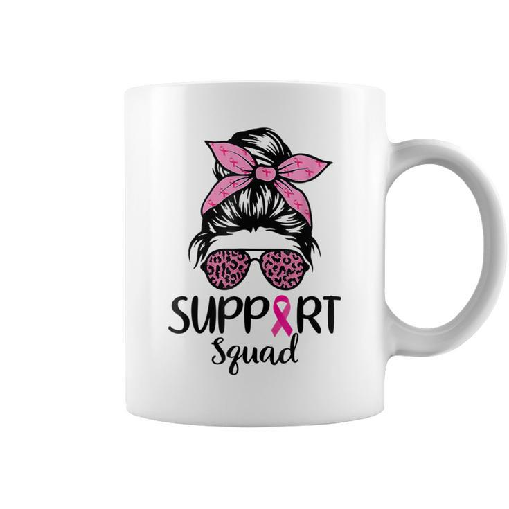 Support Squad Messy Bun Pink Breast Cancer Awareness Women Coffee Mug