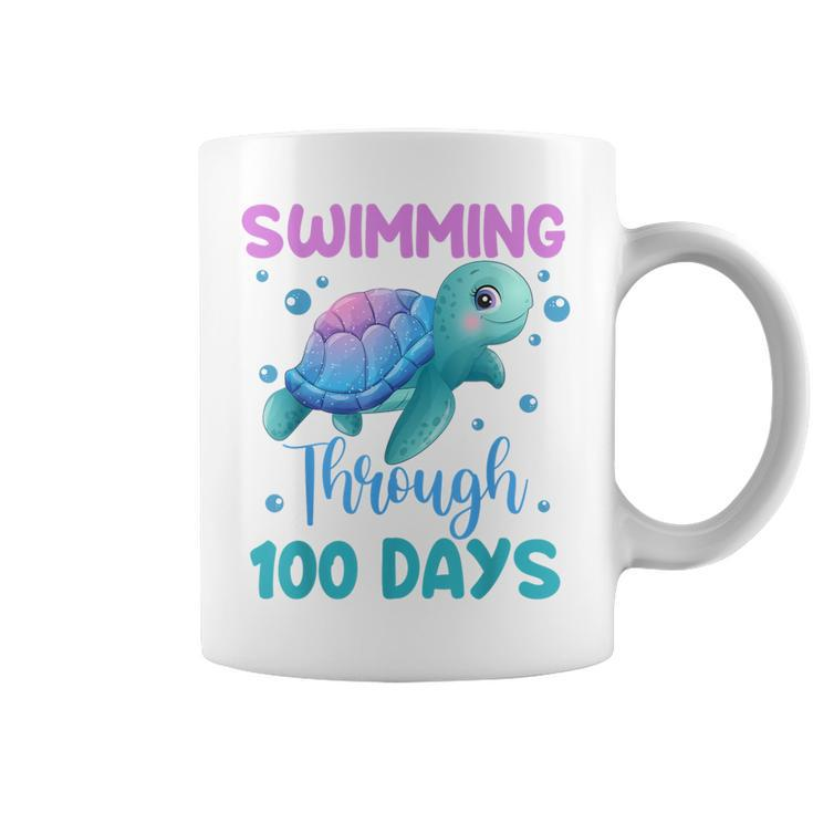 Swimming Through 100 Days Cute Turtle 100Th Day Of School Coffee Mug