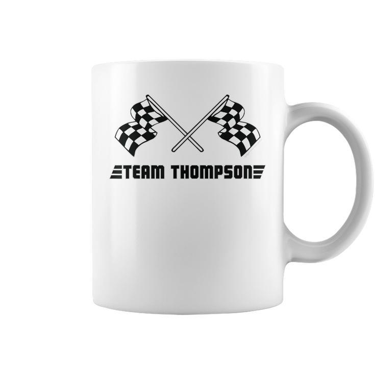 Team Thompson Family Name Checkered Flag Racing Coffee Mug
