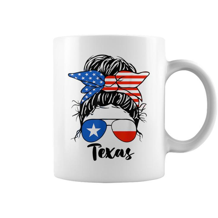 Texas State Flag Sunglasses Mom Messy Bun Hair Girl Coffee Mug