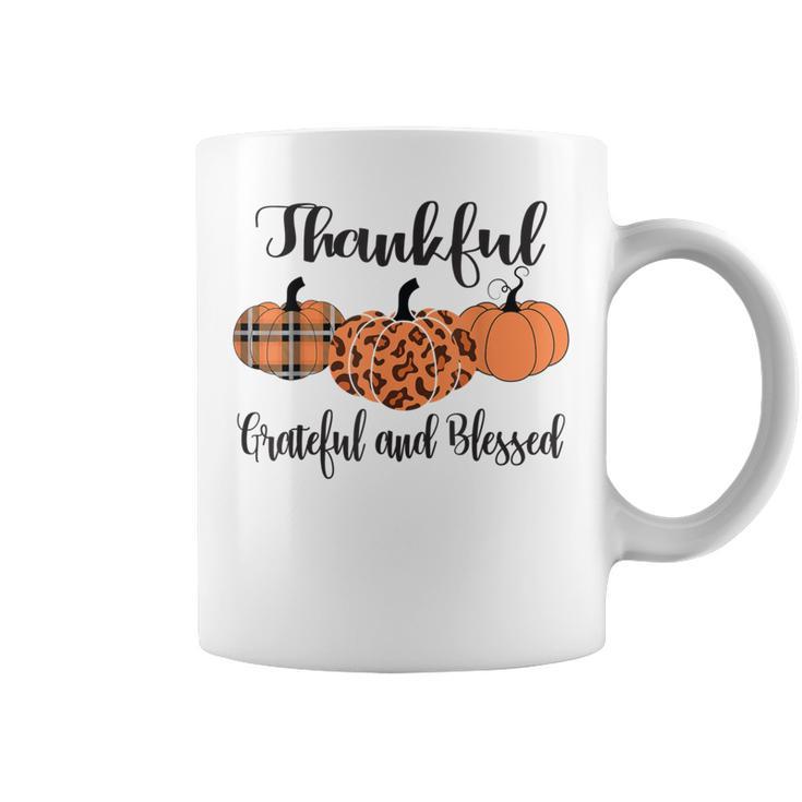 Thankful Grateful Blessed Plaid Leopard Pumpkin Thanksgiving Coffee Mug