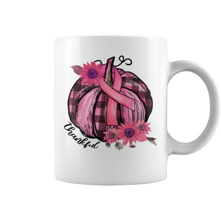 Thankful Pink Pumpkin Sunflower Breast Cancer Awareness Coffee Mug