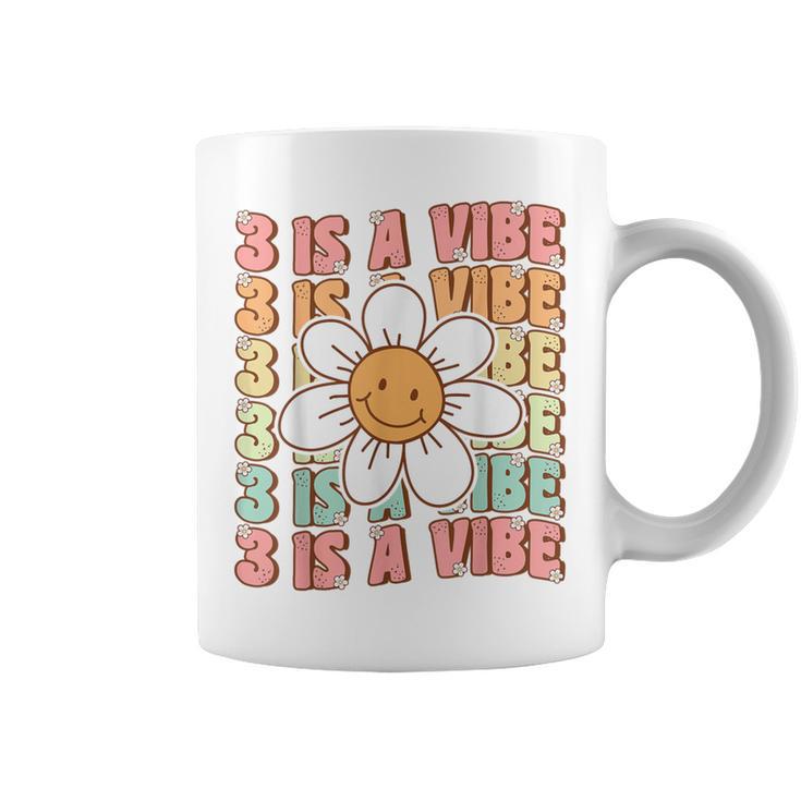 Three Is A Vibe Cute Groovy 3Rd Birthday Party Daisy Flower Coffee Mug