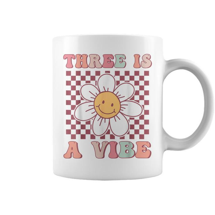 Three Is A Vibe Cute Groovy 3Rd Birthday Party Daisy Flower Coffee Mug