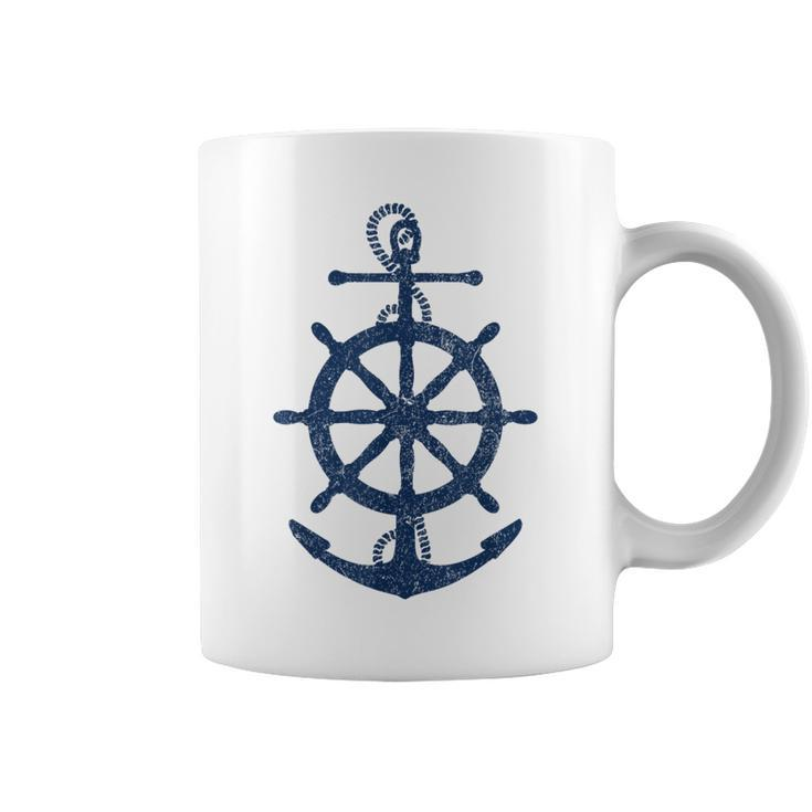Vintage Distressed Sail Boating Nautical Grungy Navy Anchor Coffee Mug