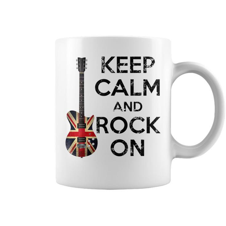 Vintage Keep Calm And Rock On British Jack Union Guitarist Coffee Mug