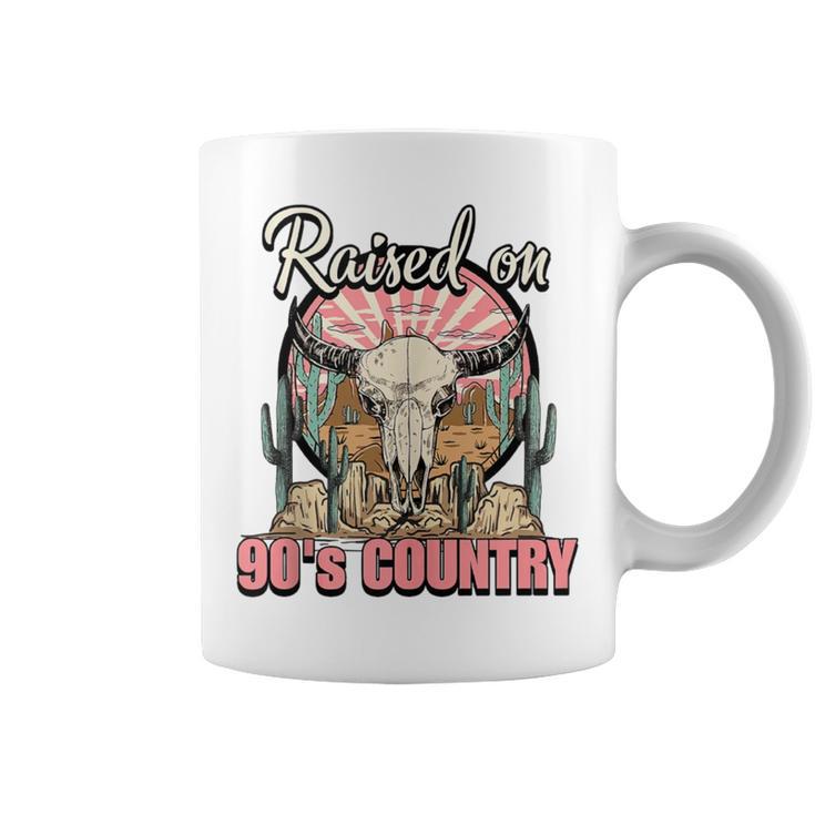 Vintage Raised On 90'S Country Music Bull Skull Western Coffee Mug