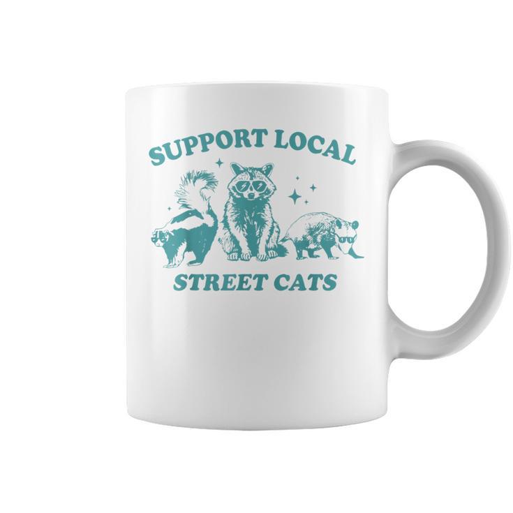 Vintage Support Local Street Cats Raccoon Opossum Skunk Coffee Mug