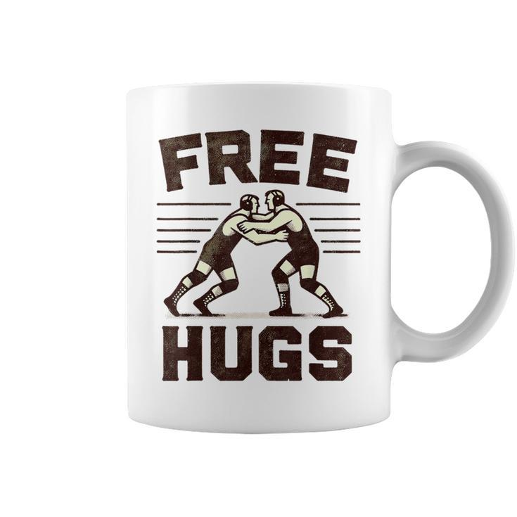Vintage Wrestler Free Hugs Humor Wrestling Match Coffee Mug
