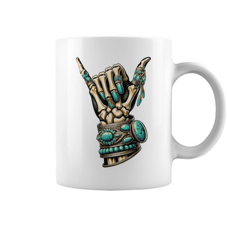 Western Skeleton Jewelry Western Turquoise Skeleton Hand Coffee Mug