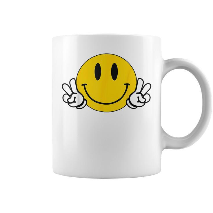 Yellow Smile Face Cute Checkered Peace Smiling Happy Face Coffee Mug