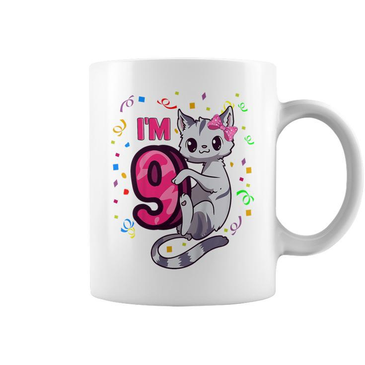 Youth Girls 9Th Birthday Outfit I'm 9 Years Old Cat Kitty Kitten Coffee Mug