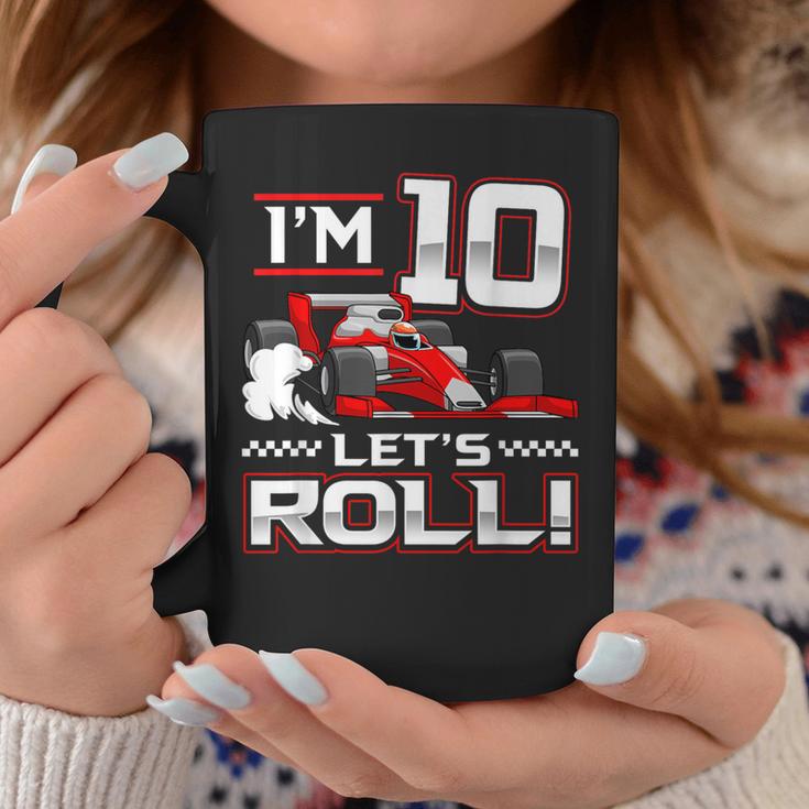 10Th Birthday Race Car 10 Year Old Let's Roll Toddler Boy Coffee Mug Unique Gifts